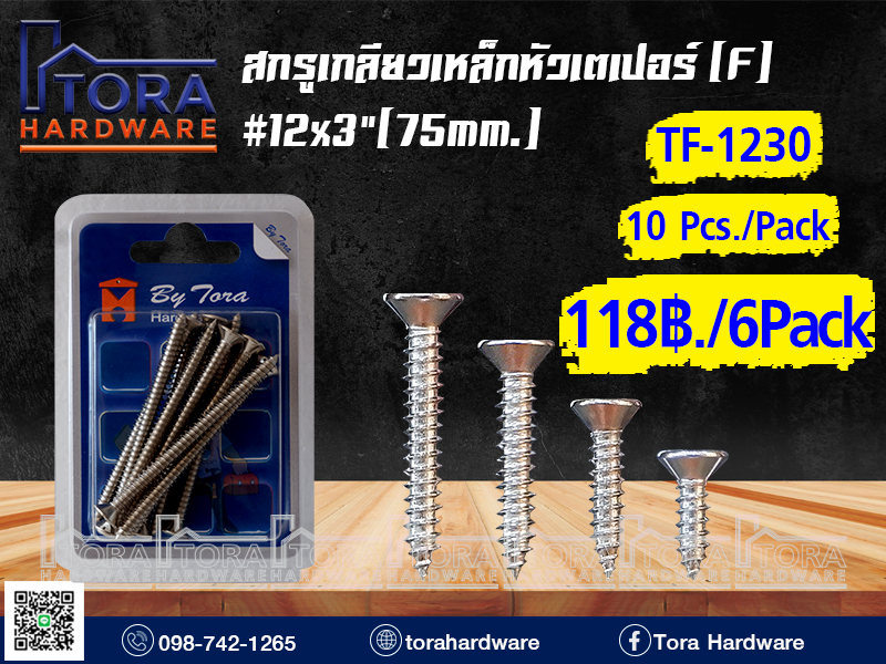 สกรูเกลียวเหล็กหัว F 12x3